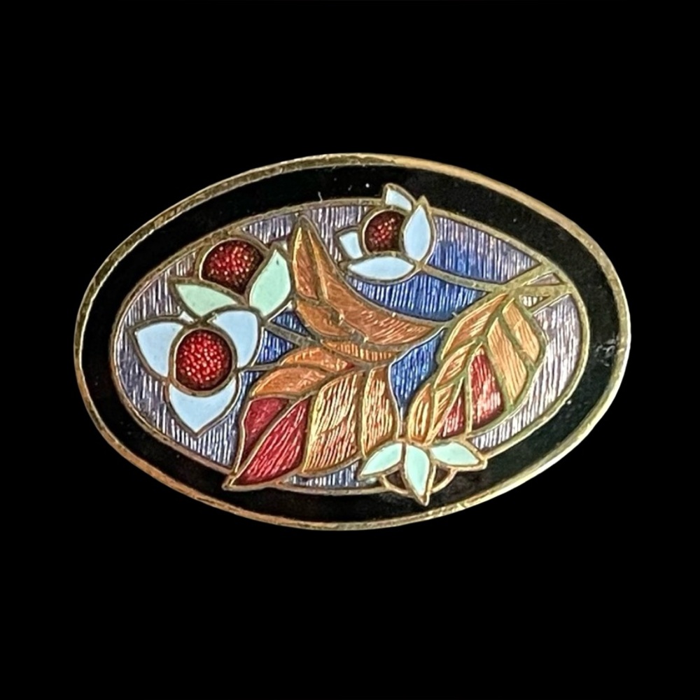 Vintage Cloisonné Floral Brooch